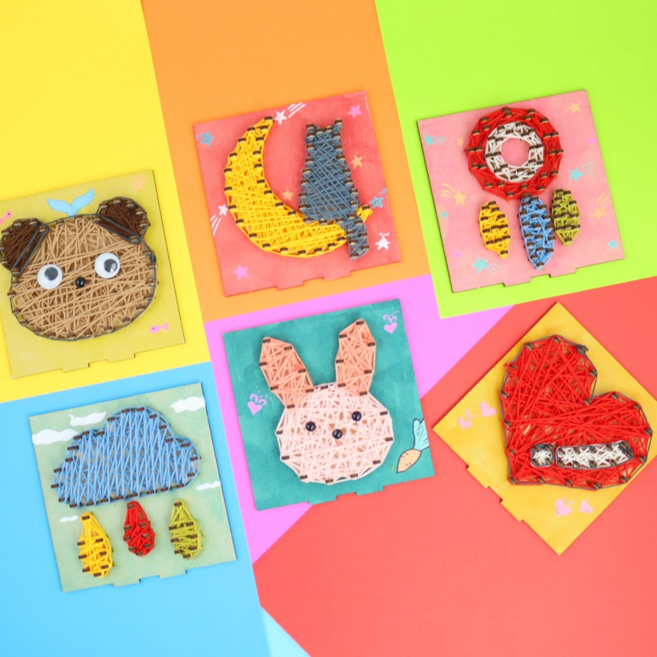 스트링아트만들기 유아미술재료 집콕놀이키트 미술수업재료 패키지 (6종 택1) (10개 묶음), PK76  곰돌이 _ 10개