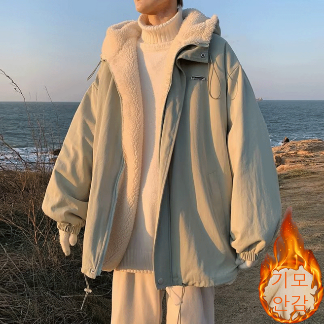 AOUGK 남녀공용 기모 후드 집업 자켓 플리스 후리스 겨울 뽀글이 오버핏 커플점퍼