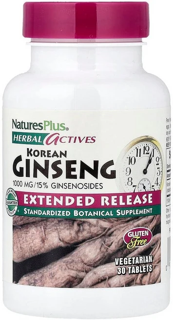NaturesPlus 허브 액티브 한국 인삼 서방형 1000mg 30정 NAP-07338, 1개 - 쿠팡