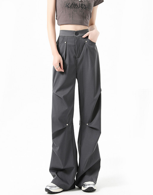 여자 일자 고무줄 스터드 카고 팬츠