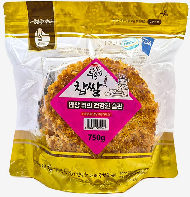 [황금이삭] 행복한누룽지 찹쌀 현미 백미 보리 끓여먹는 전통 가마솥누룽지, 찹쌀 누룽지, 820g, 1개