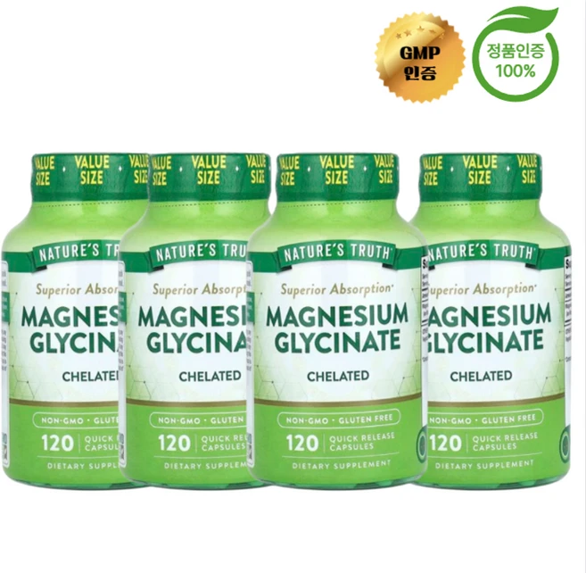 2+2 네이처스 트루스 글리신 마그네슘 킬레이트화 100mg 빠른방출 120정, 4개 - 쿠팡