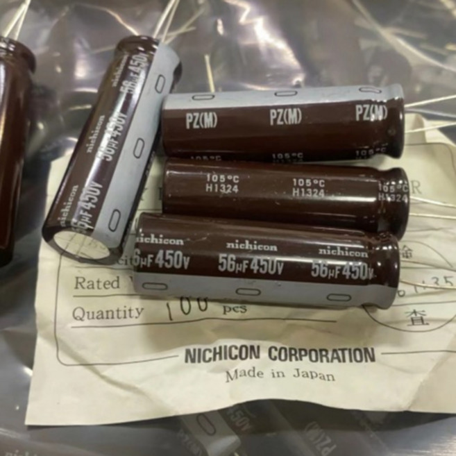 NICHICON 電容 56uF/450V 尺寸18*25mm 直插電解電容, 1個, 尺寸12.5*40mm, NICHICON 56uF/450V