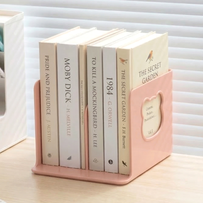 데이모노 귀여운 곰돌이 책꽂이 2칸 북엔드, 핑크