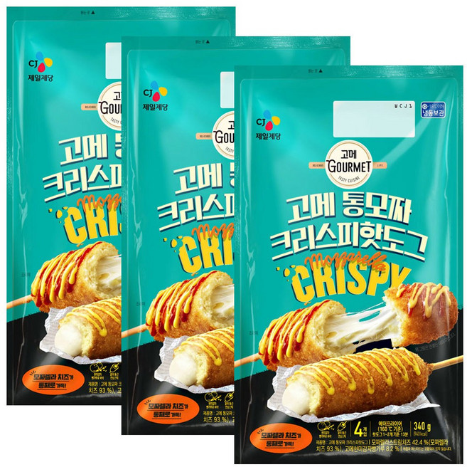CJ 고메 통모짜 크리스피 핫도그 340g 3개