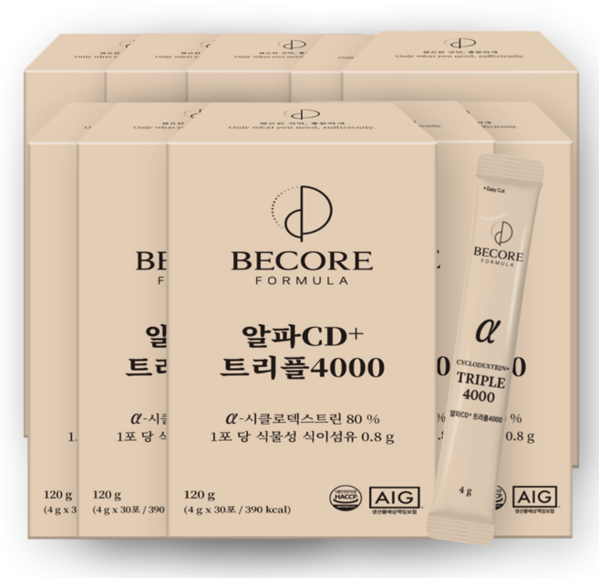 비코어 알파CD분말 식약청인증100% HACCP 알파시클로덱스트린 고함량 알파시디+트리플4000, 10개, 30회분