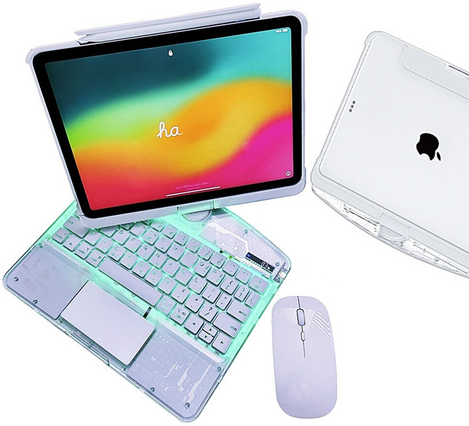아이패드 호환 360 회전 매직키보드 에어4/5 10.9/ 에어6/7 프로 1/2/3/4세대 11인치, 투명 화이트, 마우스 포함, 1개