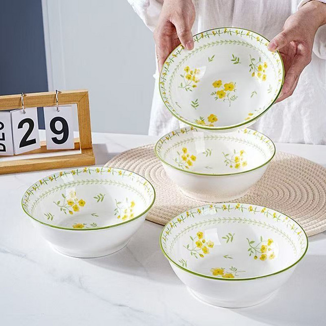 Siemzon 도자기 라면그릇 떡국 국물 덮밥 17cm 다용도 4인 가정용 식기 세트, 4개, 혼합 색상