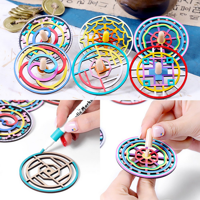 장난감 나무팽이 만들기세트 팽이만들기 민속 전통 명절 놀이, 연꽃, 10개