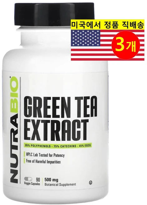 Nutrabio Labs 그린 티 추출 500mg Green Tea, 3개, 90정 - 쿠팡