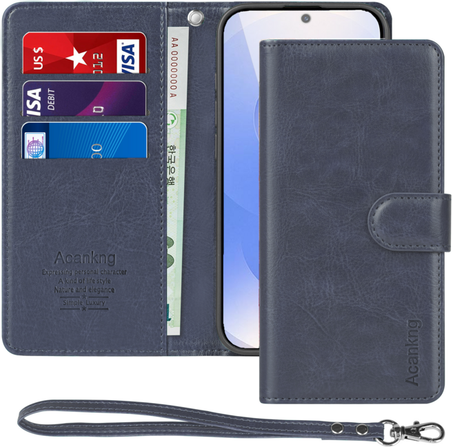 아칸크 삼성 갤럭시 S26 (SM-S942) 가죽 다이어리 지갑 케이스+핸드 스트랩 세트