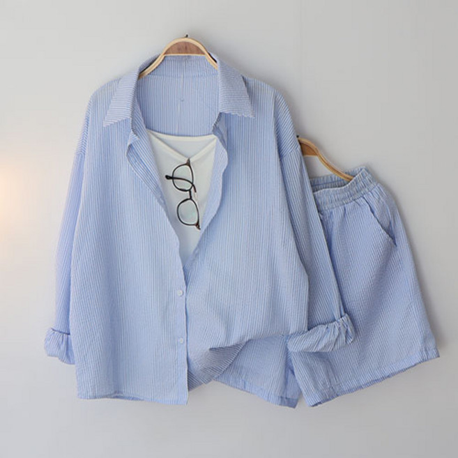 스카이코코 여성 긴팔 남방 밴딩 반바지 엠버 셔츠 세트