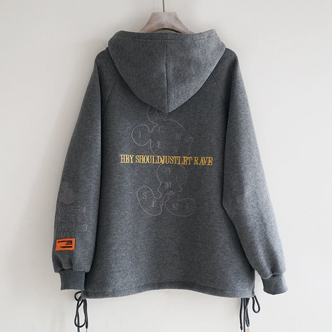 귀여운 프린트 자수 기모 후드집업 아우터 가을겨울 두꺼운 오버핏 여성자켓 빅사이즈 점퍼