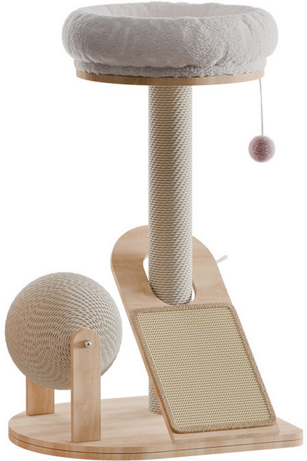 꿈나라 빅볼 원목 고양이 스크래쳐 올인원 캣폴 캣타워 쿠션 하우스, 1개, 베이지