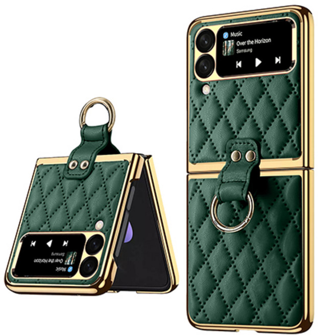 KDNC 갤럭시 Z플립3/4/5 골드라인 가죽 링케이스 액정보호