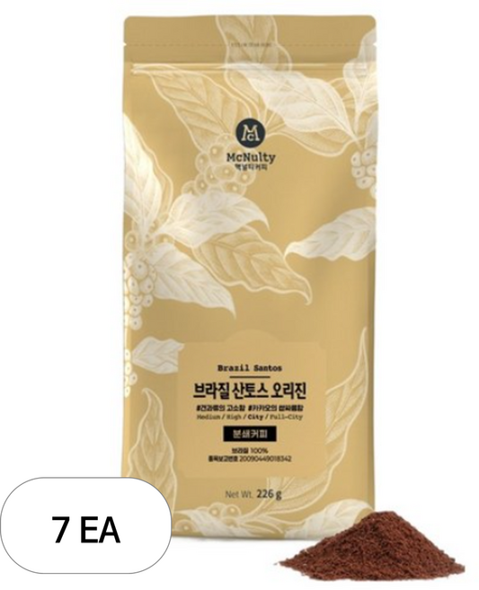맥널티커피 브라질 산토스 오리진 분쇄 커피 원두, 226g, 7개, 핸드드립