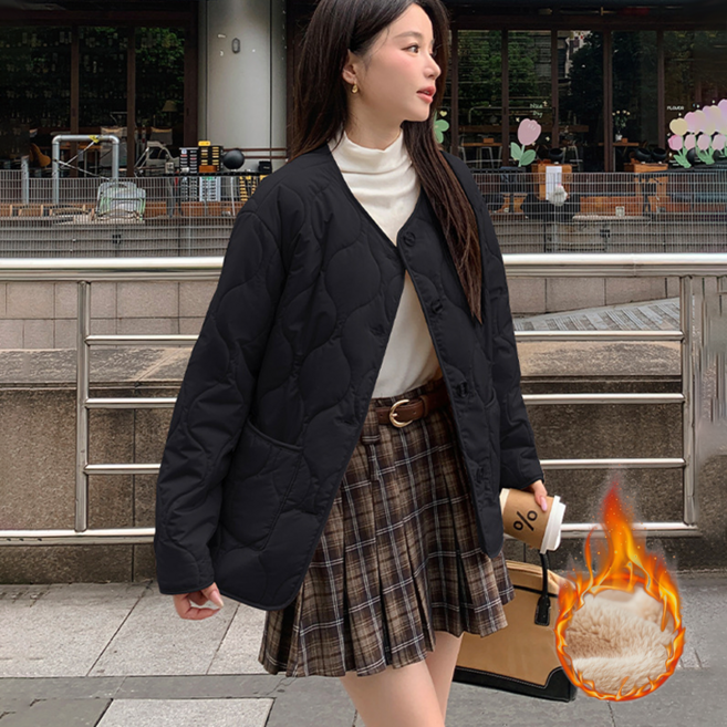 NUNUHANA 여성 겨울 기모 오버핏 누빔 패딩 점퍼