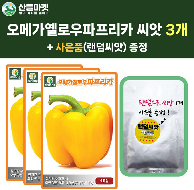 산들마켓 오메가옐로우파프리카 씨앗 10립 노랑 파프리카씨 칼라피망 종자 3개+랜덤씨앗1개 증정, 1개
