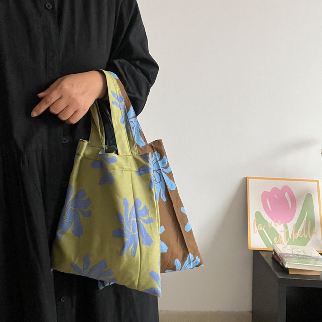 오키드 레이지 플로럴 미니 토트 가벼운 면소재 에코백