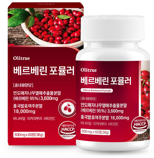 올리트루 베르베린 순도 90% 홍국발효 여주 자전자피 추출분말 HACCP인증, 1개, 60정