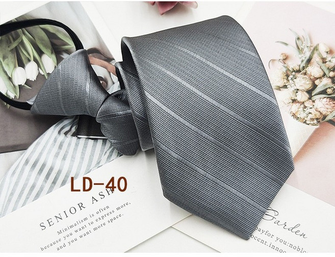 拉鏈領帶 男 正裝商務 8cm 懶人 條紋領帶, LD-40, 1個
