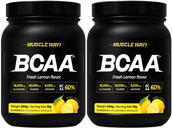 머슬웨이 BCAA 글루타민 타우린 헬스보충제 레몬맛, 2개, 600g