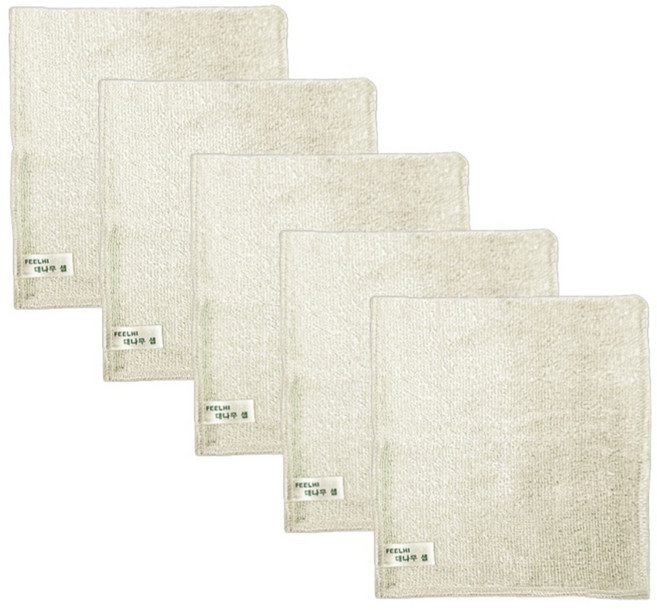 필하이 세제가 필요없는 대나무셀 행주 천연향균 수세미 화이트, 1세트, 5개