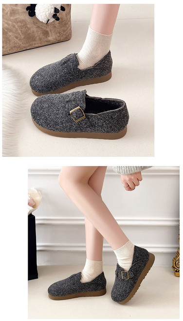 ANYOU 라블 여성용 퍼안감 버클 털단화 여성 겨울신발 캐주얼 슈즈