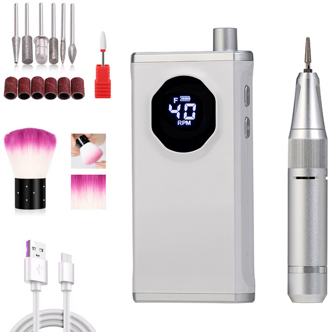 KUKEE [국내발송] 네일드릴기 전동 네일 머신 손톱 관리기 무소음 0-40000rpm 속도 조절 홈케어 젤네일드릴 전문 폴리셔, 1개, 아이보리