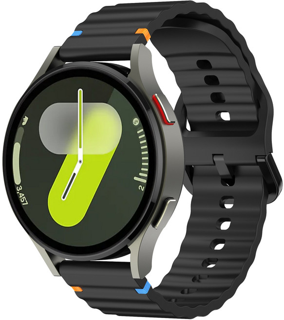 갤럭시워치 호환 컬러풀한 스티치 실리콘 스포츠 스트랩 20mm 22mm, 블랙