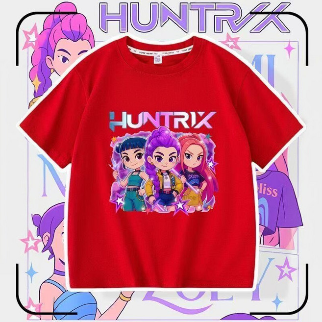 K-POP 데몬 헌터스 사자 보이즈 반팔 티셔츠 아동 캐릭터 루즈핏 여름 캐주얼 상의