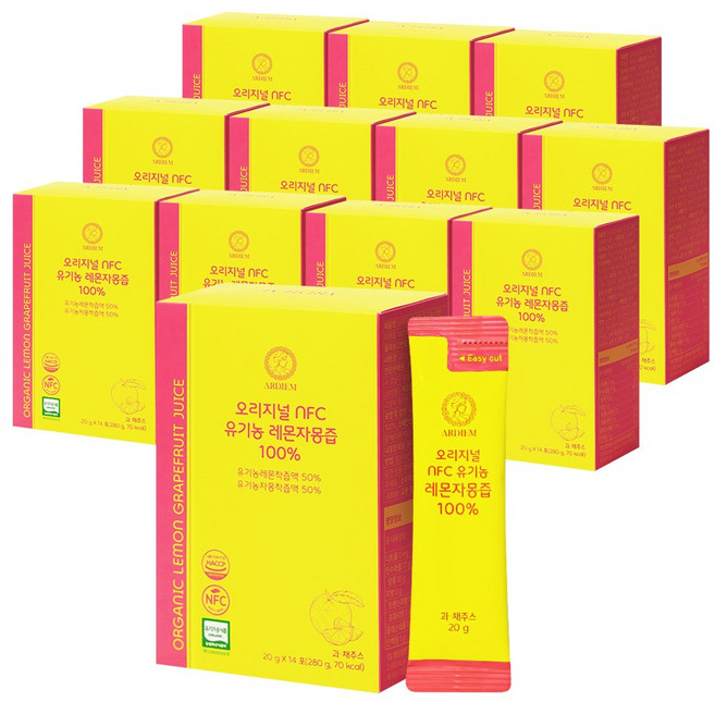 아르디엠 오리지널 NFC 유기농 레몬자몽즙 100% 착즙 레몬 자몽 원액, 12개, 280g