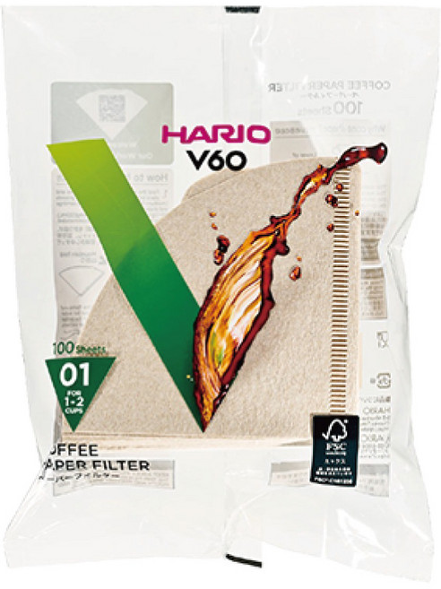 HARIO V60 01原色濾紙 (1~2杯) VCF-01, 100入, 1包