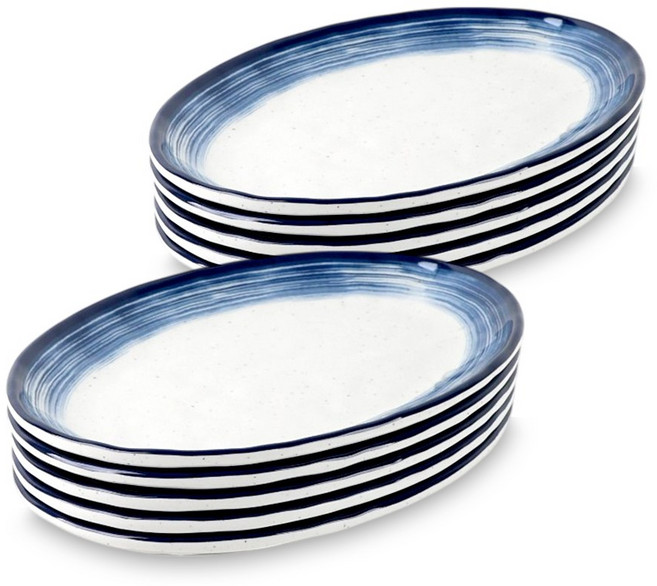 키친왕 업소용 멜라민 해담 타원접시, 블루+아이보리, 10개