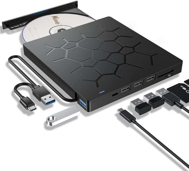 7in1 멀티허브 USB 3.0 A C타입 외장 ODD CD DVD롬 레코더 ED02, 상세페이지 참조, 1개