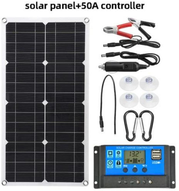 단결정 태양 전지 패널 키트 600W 태양 전지 패널 12V 태양 전지 패널 듀얼 USB 18V 5V DC 유연한 태양열 충전기 캠핑 자동차 RV 배터리 충전, 50A 컨트롤러 포함