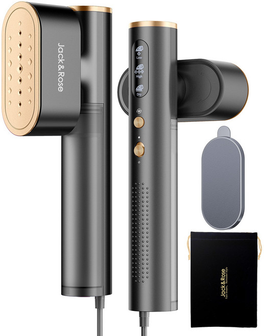 Jack & Rose 핸디형 스탠드 스팀다리미 | 여행용 휴대용 15초 급속 예열 스팀&다리미 2in1 (100-220V 듀얼 전압) | 글로벌/유럽용 여행 사이즈, Black, SC-001