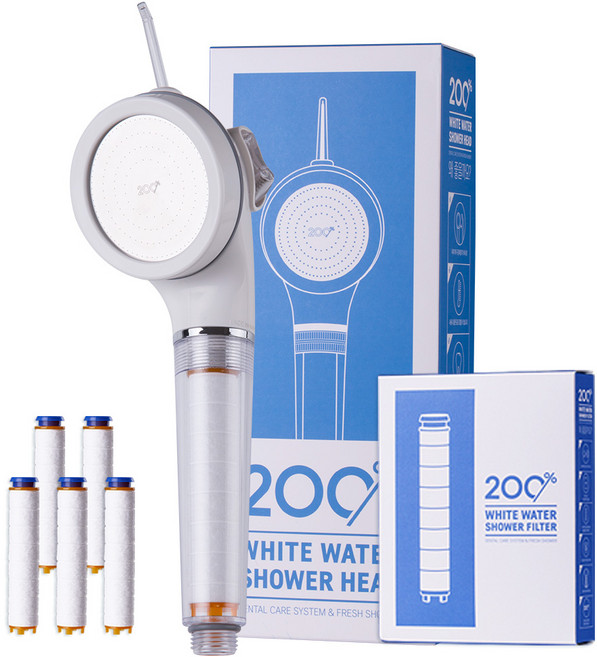[화제의 구강세정기능 이백프로 필터 샤워기] 물치실 수압상승 절수효과 불순물필터 강력한 구강세정기능 200% 만족, 샤워기 + 1년필터(4개입), 1개