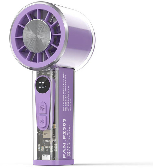 KLIFE 휴대용 에어컨 선풍기 100단 급속 냉각 대용량 5000mAh 초장 지속 전지 무선 핸디 손선풍기, 퍼플