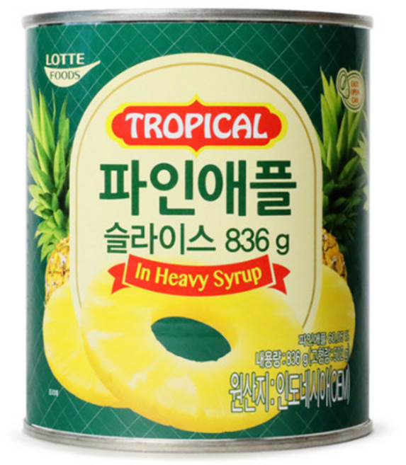 롯데 파인애플슬라이스 통조림, 836g, 10개