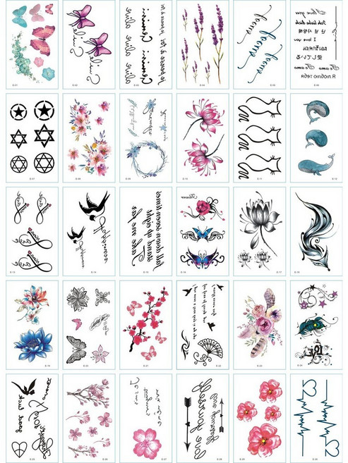 防水花朵小清新刺青貼紙男女通用一次性紋身貼, 1個, E套餐,5.7x9.7