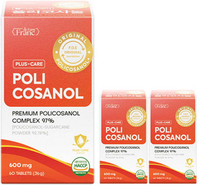 [정품] 플러스케어 폴리코사놀 117.6mg 1일 식약청 인증 해썹, 3개, 60정