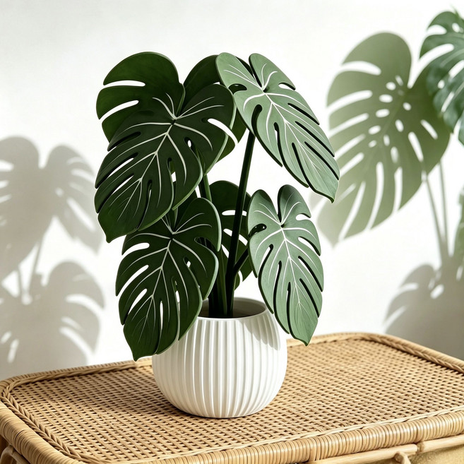 龜背竹造型杯墊 仿真綠植盆栽擺件, 1套, 白色盆
