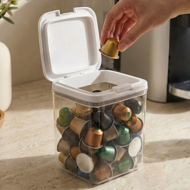 템픽 원터치 커피 캡슐 보관함 디스펜서, 1개, 화이트