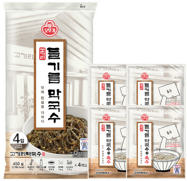 9위 - 오뚜기 고기리 들기름막국수(112.5g X 4개입) 450g + 고기리 막국수용 육수 300g 4개 세트, 