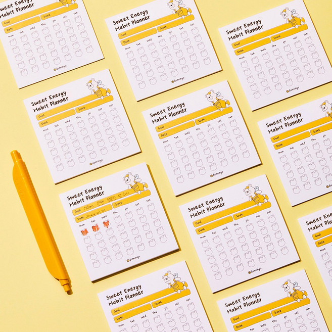 [도밍고 굿즈] 꿀곰 에너지 해빗플래너 메모지 문구 떡메모지 다이어리 다꾸용품 노트 데일리 먼슬리 필기 플래너 일기 메모 다이어리꾸미기 위클리플래너 투두리스트 메모장 계획표