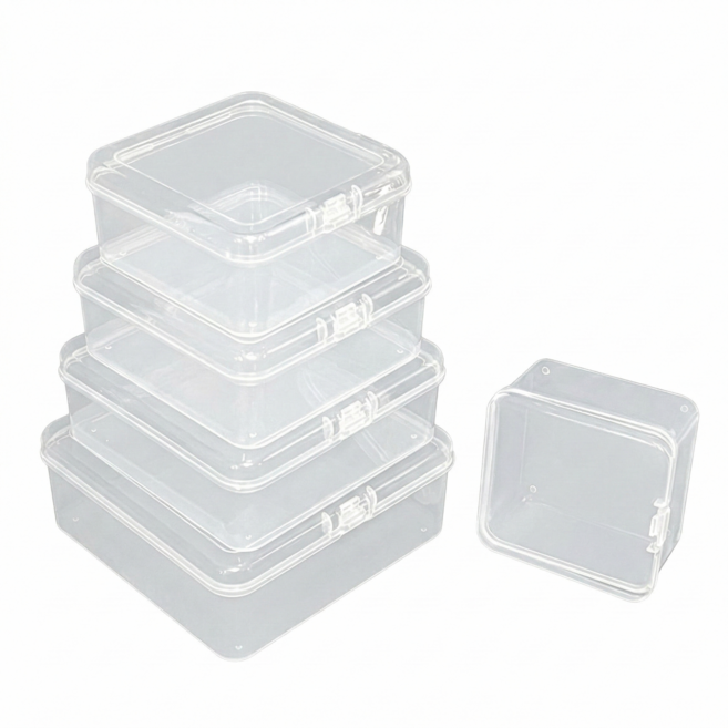 오늘의기분 투명 플라스틱 케이스 악세사리 비즈 보관함, 10개, 투명(6.5X6.5X2)