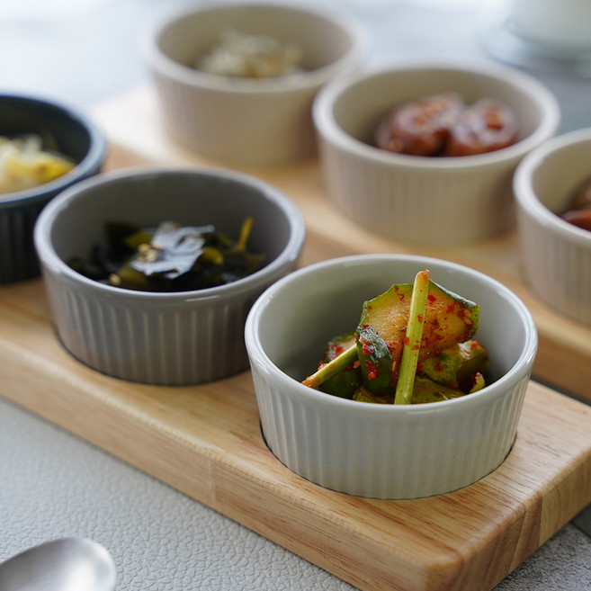 우드받침 양념 반찬 종지 한국 도자기 소스볼 4P 5P세트, 봄빛 브라운, 5P(소스볼4P+받침1P)세트, 1개, 봄빛 브라운