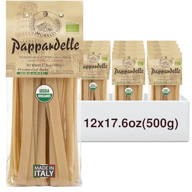 Morelli Organic Pappardelle Pasta Noodles Imported from Italy Made with Italian Durum Wheat Semolin, 12개, 498.95g