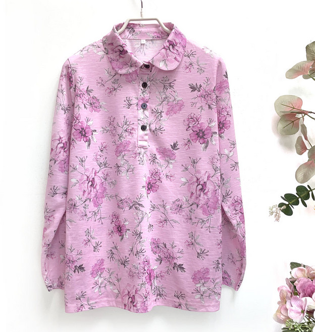 국민할매 국내생산 할머니옷 봄 가을 클레시 면 슬라브원단 헤라장미 카라티셔츠[KH-2512] 간절기 요양원옷